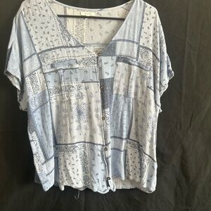 Maurices Blue Boxy Tie Front Blouse